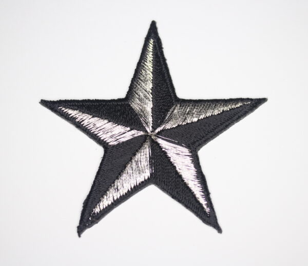 Silver and black star iron on patch