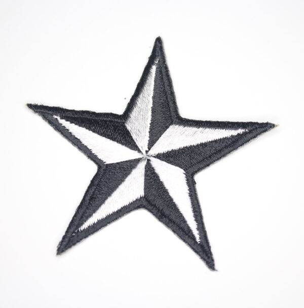 White and black star iron on patch