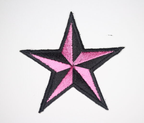Pink and black star iron on patch