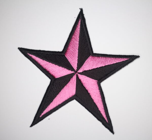 Pink and black star iron on patch