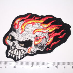 Flaming skull iron on patch