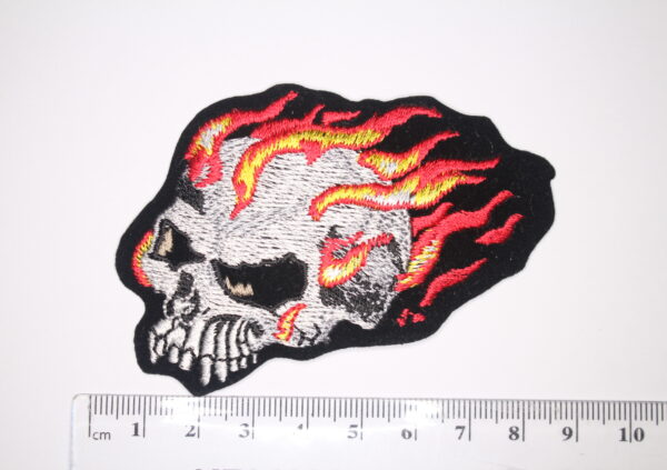 Flaming skull iron on patch Flaming skull iron on patch