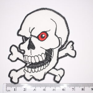 Large white and black skull iron on patch