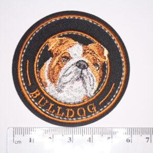 Round bulldog iron on patch