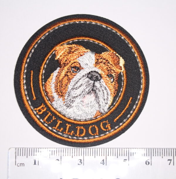 Round bulldog iron on patch