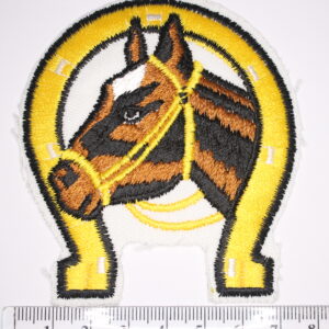 Horseshoe with horses head embroidered iron on patch