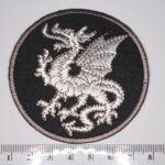 Silver dragon in a circle with back background iron on patch