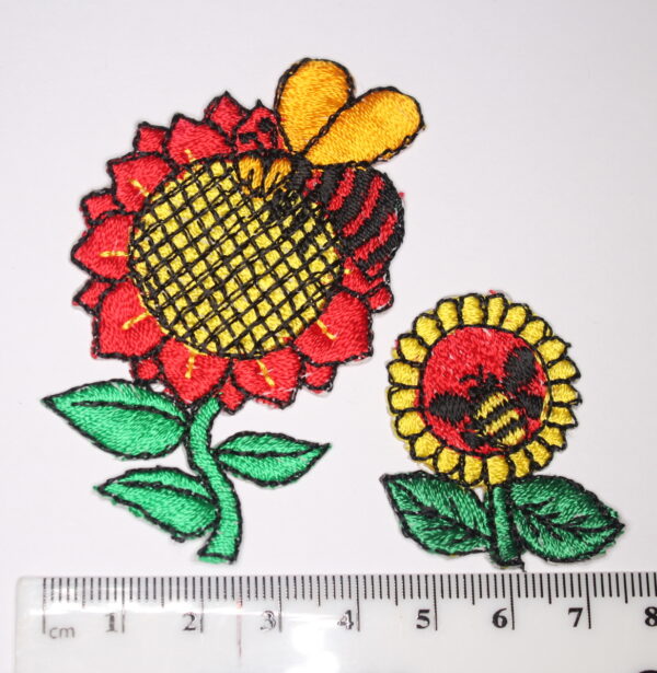 large and Small sunflower with bee iron on patch