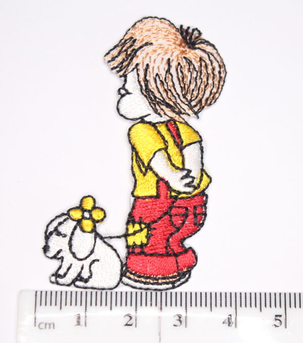 Boy with dog iron on patch Boy with dog iron on patch