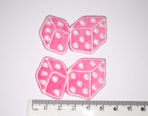 Pack Of 2 Pink Fluffy Dice Iron On Patch 
