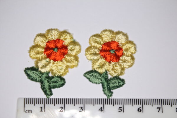  Yellow and Orange Flowers Embroidered Sew-On Patch Vintage Appliqué
