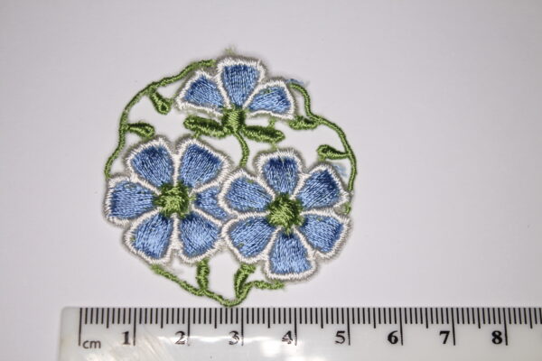 Blue and White Flowers Embroidered Sew-On Patch Appliqué