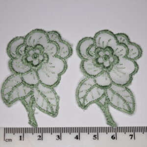 2 x Green Lace Flower Embroidered Sew On Patch Appliqué 55mm x 35mm