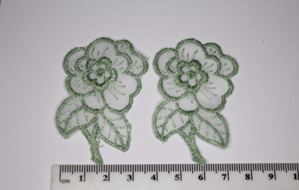 IMG_9842 x Green Lace Flower Embroidered Sew On Patch Appliqué 2 x Green Lace Flower Embroidered Sew On Patch Appliqué 55mm x 35mm