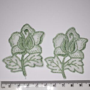 2 x Green Lace Flower Embroidered Sew On Patch Appliqué 50mm x 60mm
