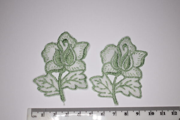 2 x Green Lace Flower Embroidered Sew On Patch Appliqué 50mm x 60mm