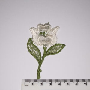 White Flower With Green Leaves Sew On Patch Appliqué 70mm x 40mm