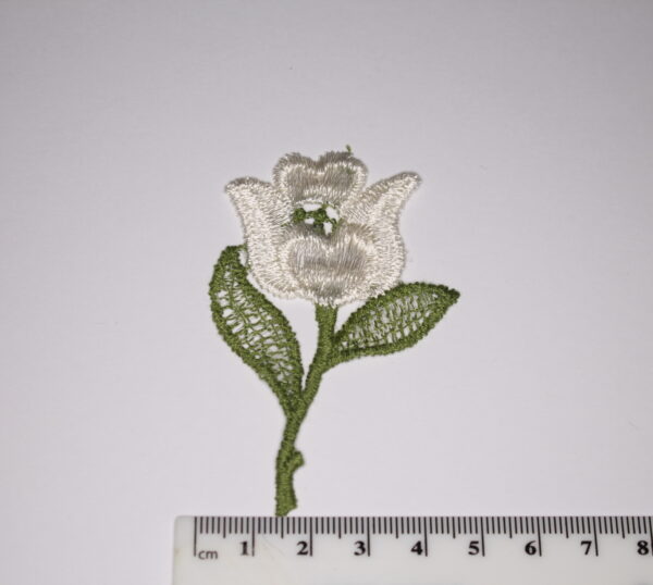 White Flower With Green Leaves Sew On Patch Appliqué 70mm x 40mm