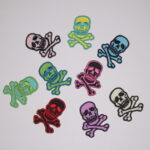 Photo of varius different colored skulls iron on patchs