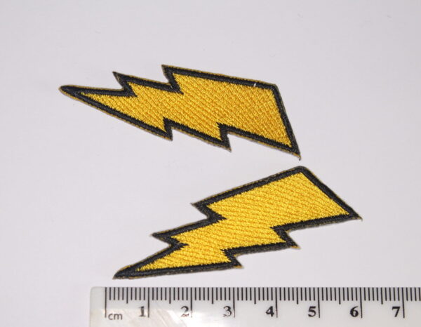 2 x Yellow And Black Lightening Bolt Iron On Patch
